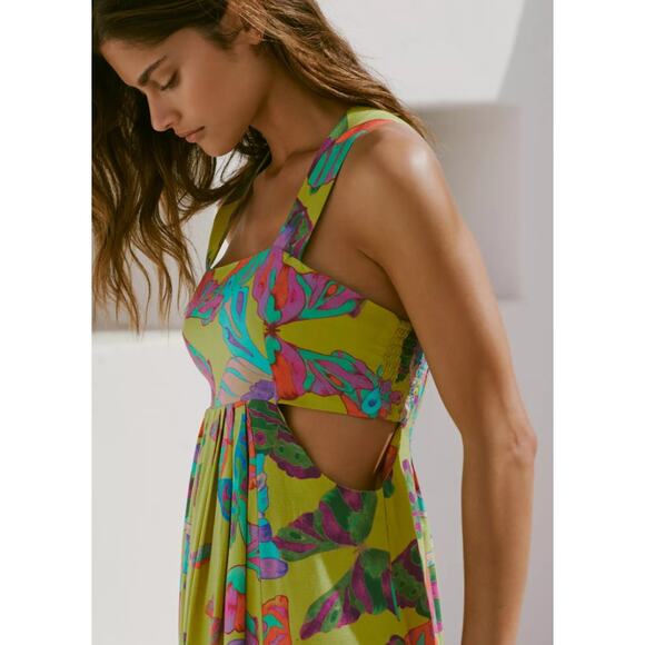 Anthropologie The Piper Bandeau Maxi Dress Size XXS Green Butterfly Print - Picture 2 of 9